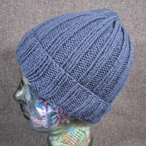 Basic Hand Knit Hat - Blue Color - Unisex Adult - Winter Cap